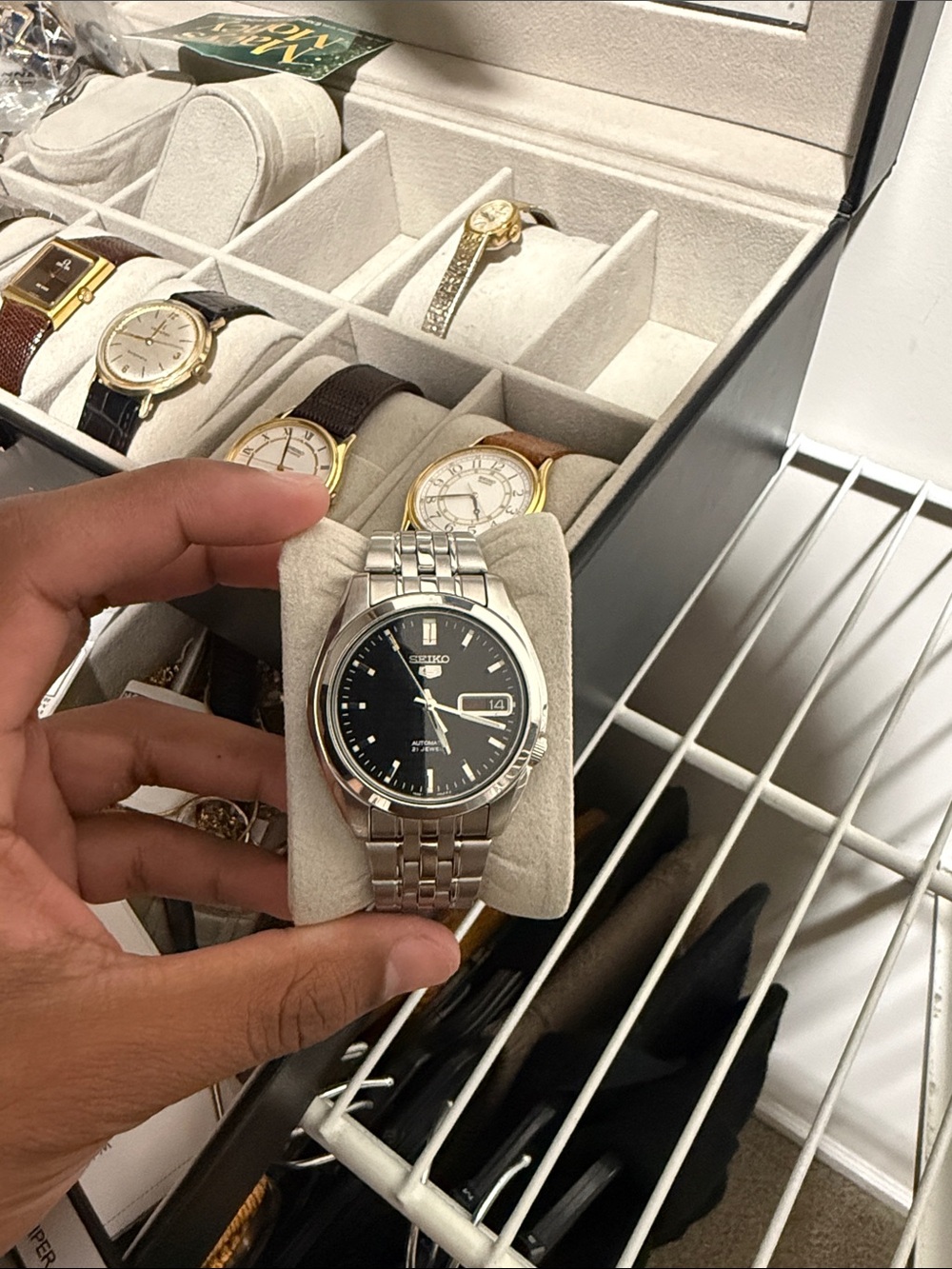 Seiko Silver Stainless Steel Watch with Black Dial